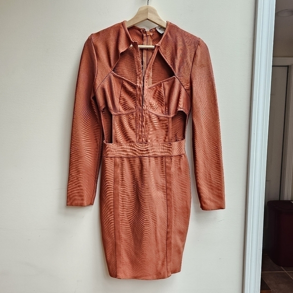 Miss Circle Burnt Orange Cut Out Body Contouring Dress, Size Large - Picture 2 of 11